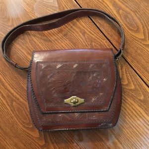 Vintage leather purse Leather bag tribal design